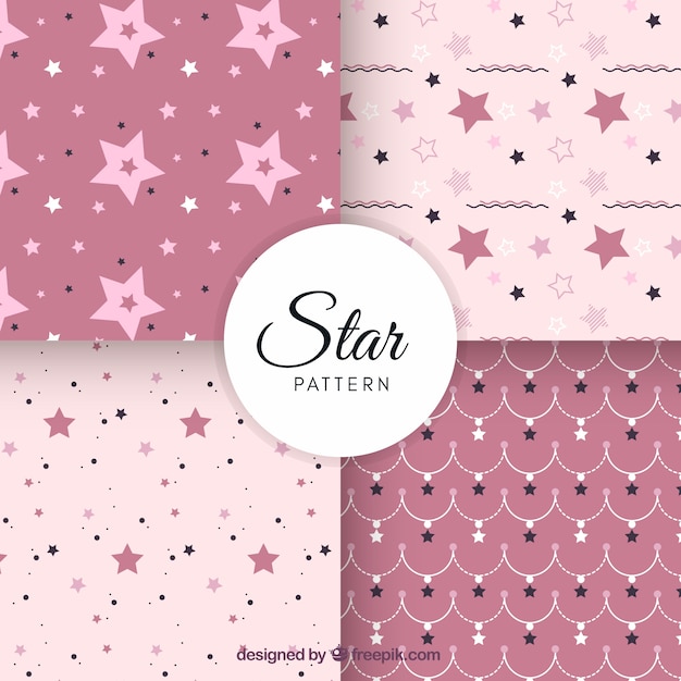 Conjunto blanco y rosa de patrones de estrellas