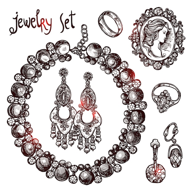 Conjunto de bocetos de joyería