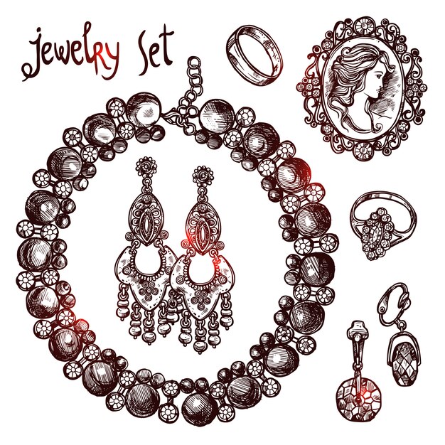 Conjunto de bocetos de joyería