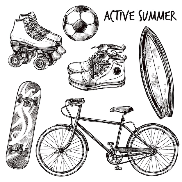 Conjunto de bocetos de recreación activa