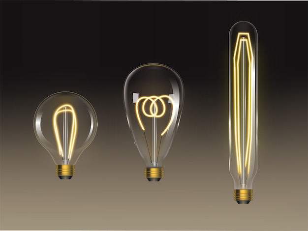 Vector gratuito conjunto de bombillas de filamento. lámparas retro edison aisladas