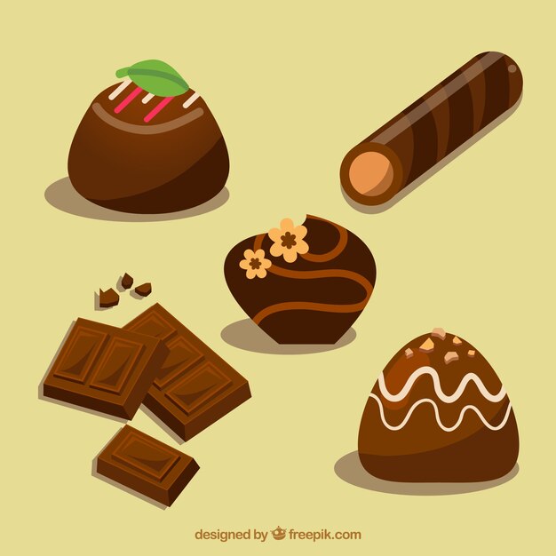 Conjunto de bombones de chocolates con sabores diferentes