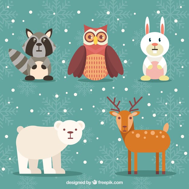 Conjunto de bonitos animales del bosque en diseño plano 