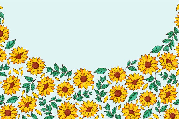 Conjunto de borde de girasol dibujado a mano