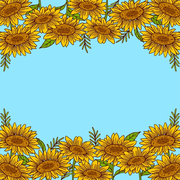 Conjunto de borde de girasol dibujado a mano
