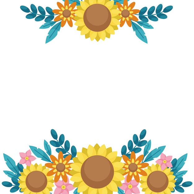 Vector gratuito conjunto de borde de girasol de diseño plano