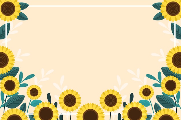 Conjunto de borde de girasol de diseño plano