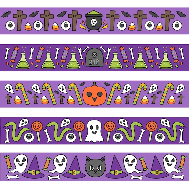 Conjunto de borde de halloween dibujado a mano