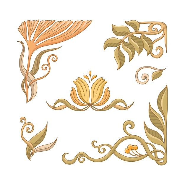 Conjunto de bordes art nouveau dibujados a mano