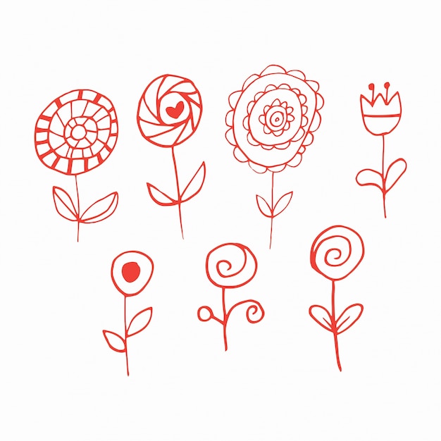 Conjunto de bosquejo de la doodle de la flor