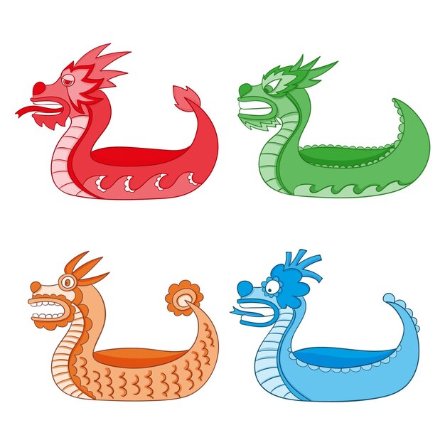 Conjunto de bote de dragón de diseño dibujado a mano