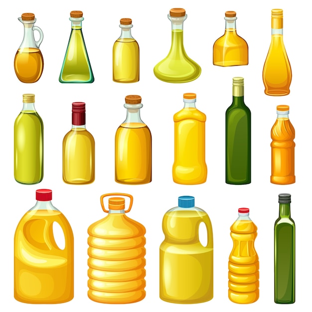 Vector gratuito conjunto de botellas con aceites vegetales.