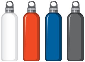 Vector gratuito conjunto de botellas de agua de metal de diferentes colores aislado