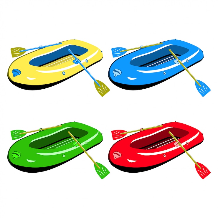 Vector gratuito conjunto de botes inflables de goma en diferentes colores aislados
