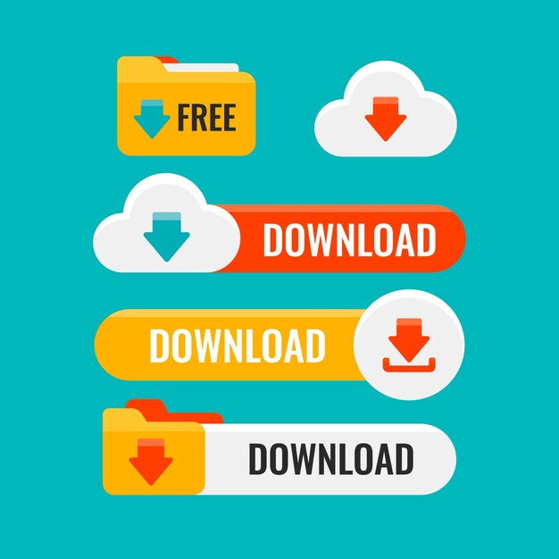 Conjunto de botones de descarga gratuita de diseño plano