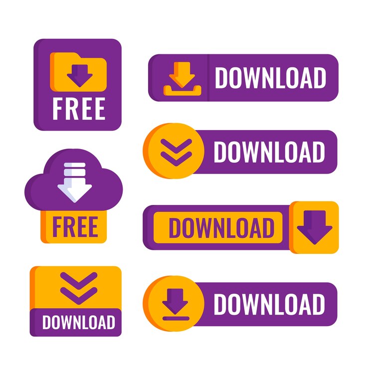 Vector gratuito conjunto de botones de descarga gratuita de diseño plano