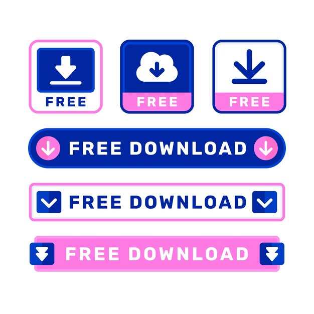 Conjunto de botones de descarga gratuita de diseño plano
