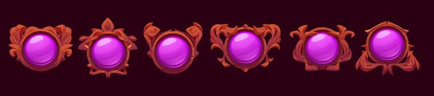 Conjunto de botones de iconos de interfaz de usuario de marcos de nivel de juego o avatar