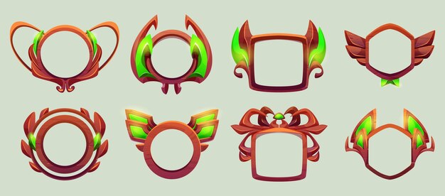 Conjunto de botones de iconos de interfaz de usuario de marcos de nivel de juego o avatar