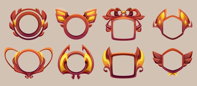 Conjunto de botones de iconos de interfaz de usuario de marcos de nivel de juego o avatar