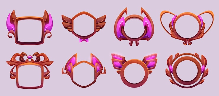 Vector gratuito conjunto de botones de iconos de interfaz de usuario de marcos de nivel de juego o avatar