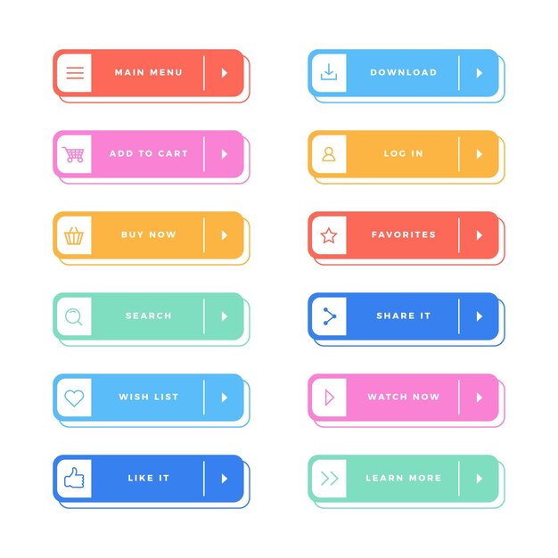 Conjunto de botones de llamada a la acción de diseño plano