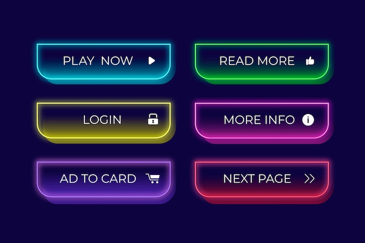 Vector gratuito conjunto de botones de llamada a la acción de neón realista