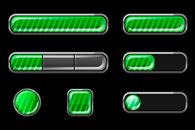 Conjunto de botones de rayas verdes brillantes para interfaz