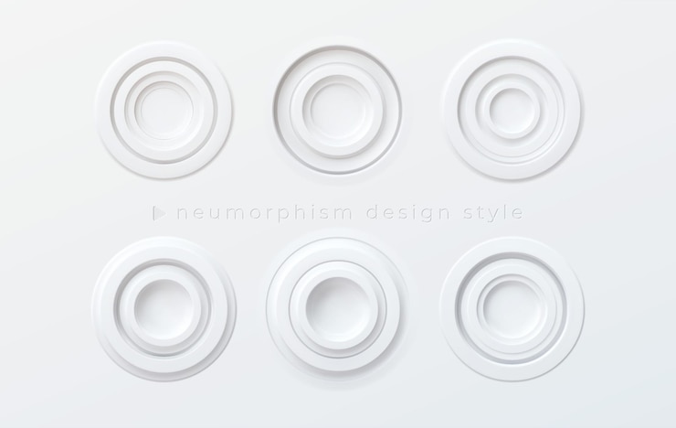 Vector gratuito un conjunto de botones redondos volumétricos blancos en el estilo del nuevo morfismo aislado en un fondo blanco