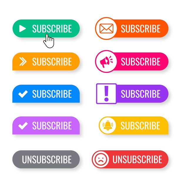 Conjunto de botones de suscripción de diseño plano
