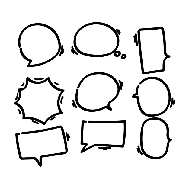 Conjunto de burbujas de discurso en blanco de garabato forma vacía símbolo globo dibujado a mano ilustración de arte vectorial
