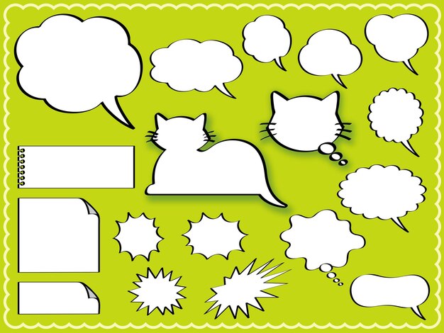 Conjunto de burbujas de discurso vectorial aislado en un fondo verde.