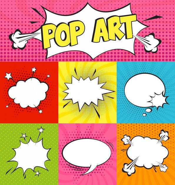 Conjunto de burbujas de texto en estilo pop art