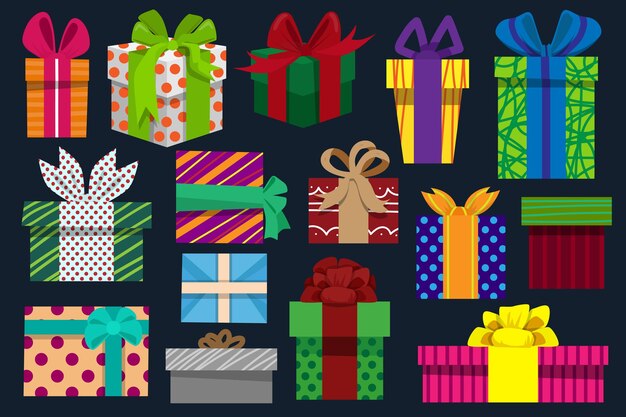 Conjunto de caja de regalos feliz navidad y próspero año nuevo