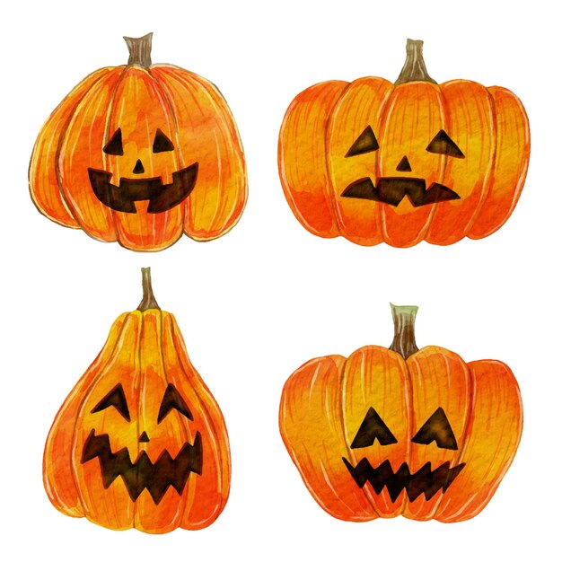 Conjunto de calabaza de halloween en acuarela