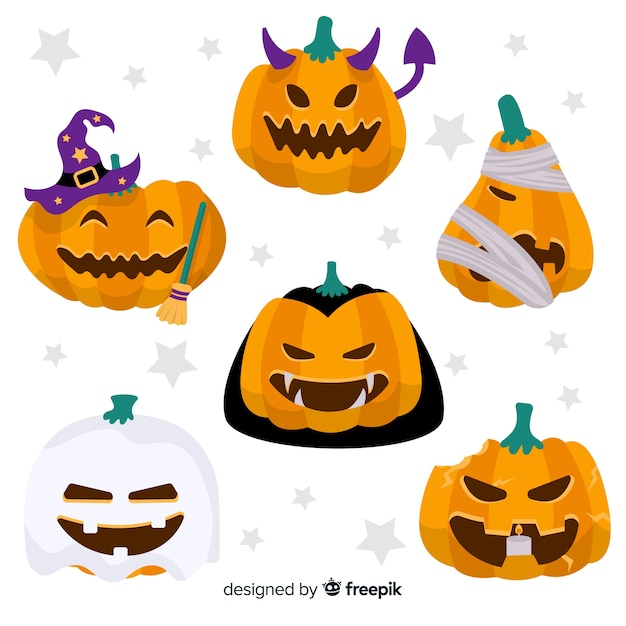 Vector gratuito conjunto de calabazas planas de halloween