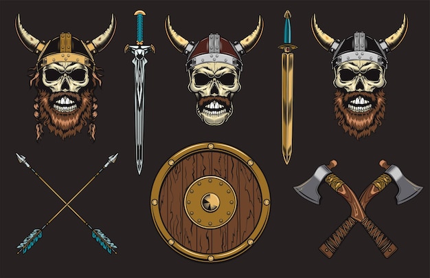 Vector gratuito conjunto de calaveras vikingas