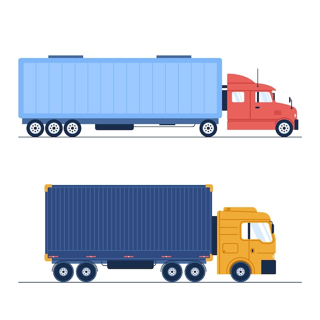 Conjunto de camiones de transporte dibujados a mano