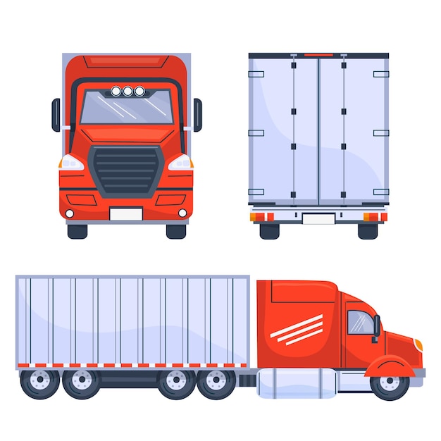 Conjunto de camiones de transporte dibujados a mano