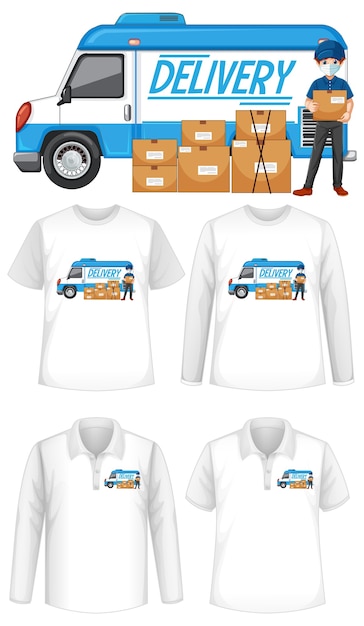 Vector gratuito conjunto de camisetas con tema de entrega.