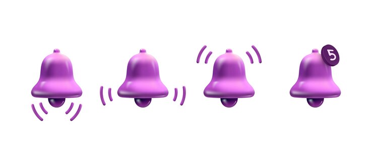 Vector gratuito conjunto de campanas de notificación púrpura aislado en blanco