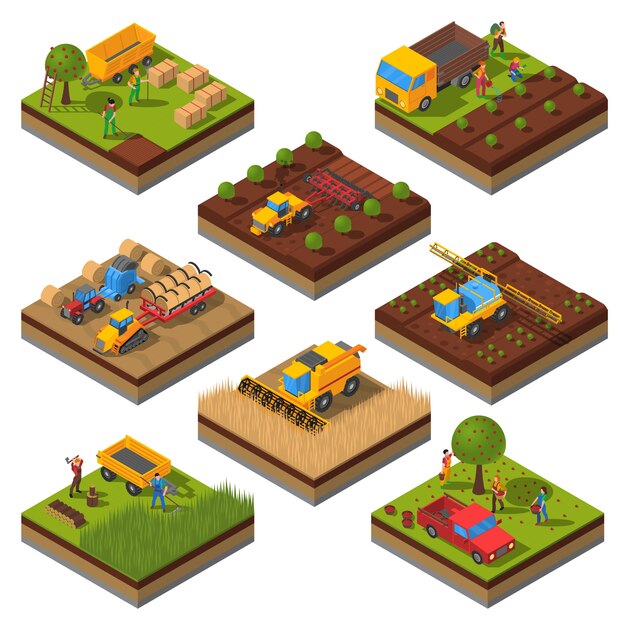 Conjunto de campo isométrico de máquinas agrícolas