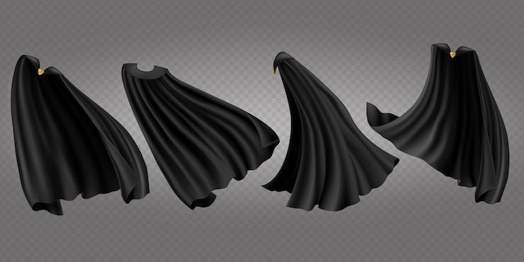 Vector gratuito conjunto de capas negras, capas laterales, posterior y frontal