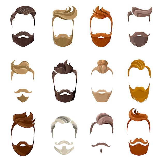 Vector gratuito conjunto de cara de barba y peinados