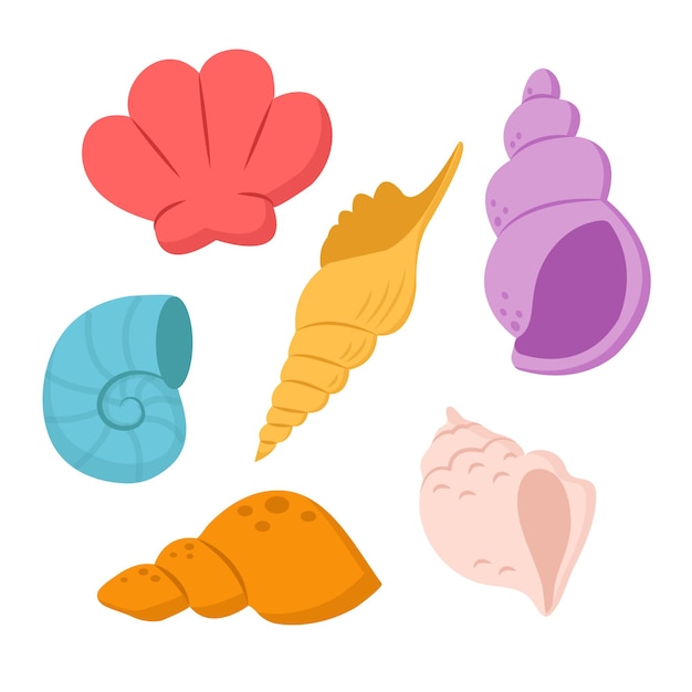 Conjunto de caracteres acuáticos con muchos tipos de conchas.