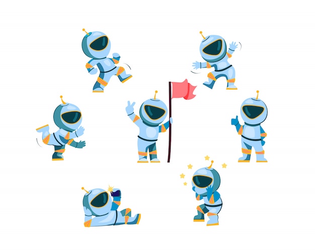 Vector gratuito conjunto de caracteres de astronauta