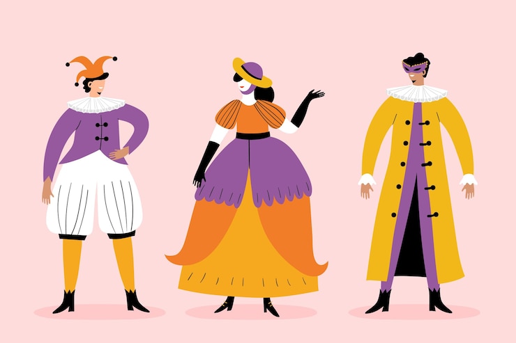 Vector gratuito conjunto de caracteres de carnaval italiano dibujado a mano