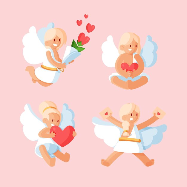 Vector gratuito conjunto de caracteres de cupido plano