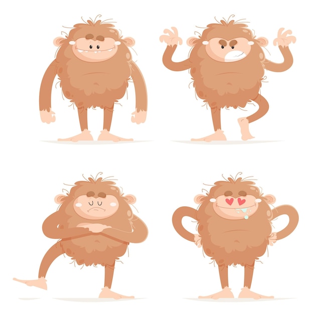 Vector gratuito conjunto de caracteres de dibujos animados bigfoot sasquatch