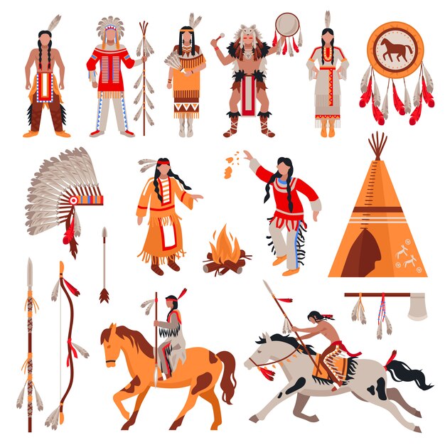 Conjunto de caracteres y elementos de los indios americanos